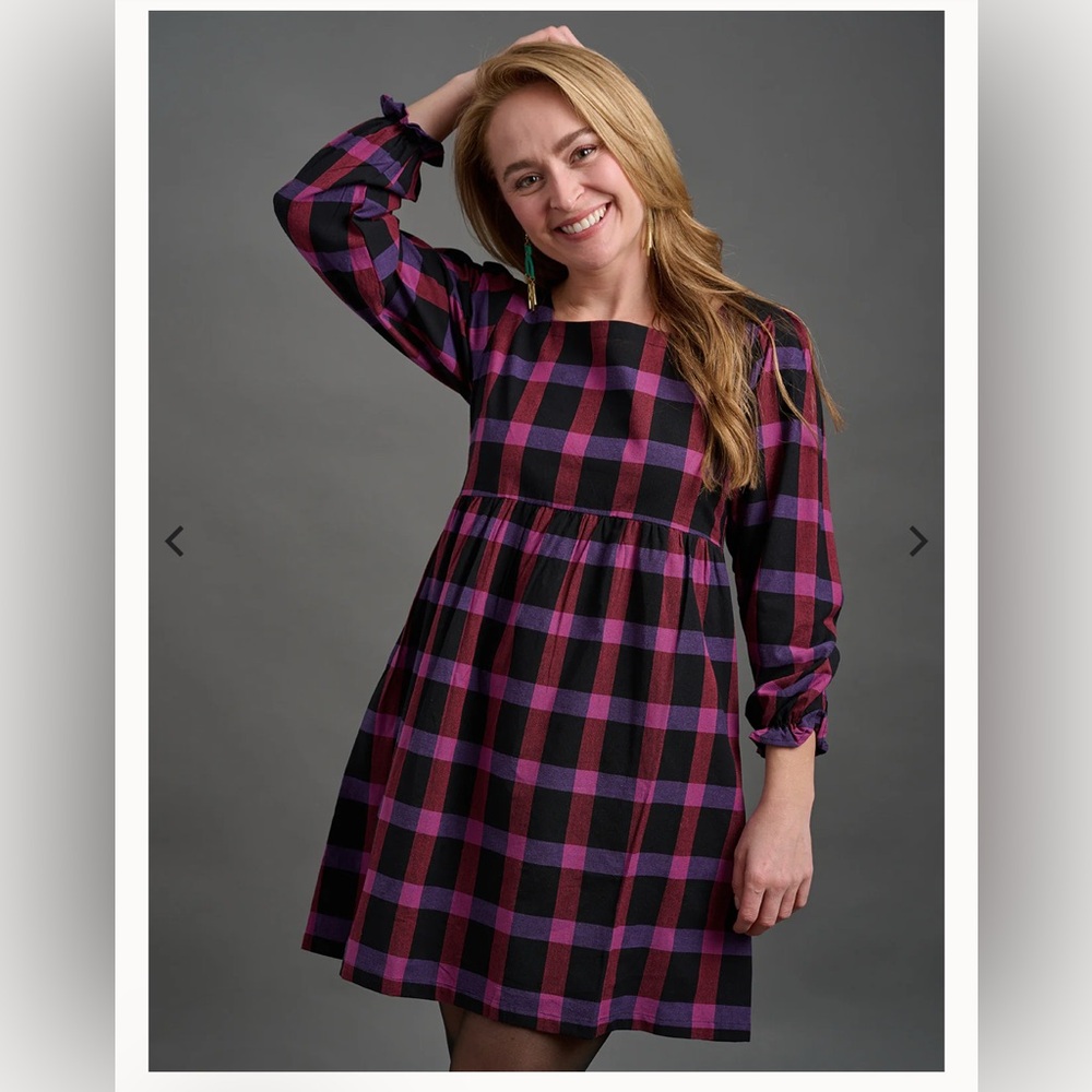 Mata Traders Pink and Black Checkered  Dress